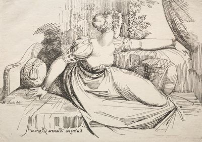 Polyautografian näytteet: Nainen sohvalla. tekijältä Johann Heinrich Füssli