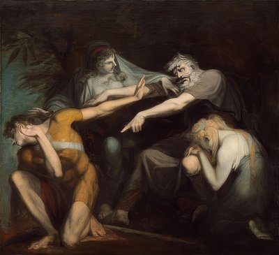 Oidipus kiroaa poikansa Polyneikeksen. 1786 tekijältä Johann Heinrich Füssli