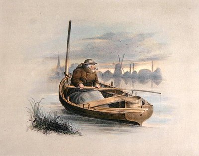 Ankerias bobing, Battersea, kuuden kuvan sarjasta Anglingista (käsinvärinen lito) tekijältä Henry Heath