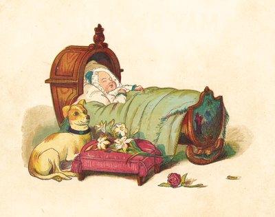 Prinsessa Victoria nukkuu sängyssään (väri litho) tekijältä Henry Hetherington Emmerson