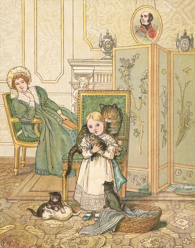 Prinsessa ja hänen kissanpennut (väri litho) tekijältä Henry Hetherington Emmerson