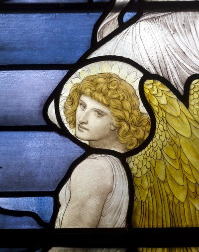 Wolsingham, St Mary & St Stephen, James Powell & Sons, Henry Holiday, Jacobs Ladder, Angel-yksityiskohta, 1881 tekijältä Henry Holiday
