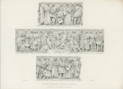 Veistoksia Albert Memorialin korokkeella tekijältä Henry Hugh Armstead