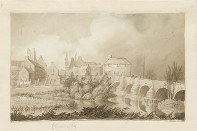 Burton-upon-Trent Bridge and Town: seepiapiirros, nd [c 1840] tekijältä Henry James Noyes