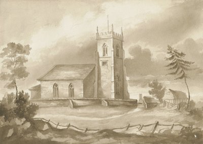 Codsallin kirkko: seepiapiirros, nd [1844] tekijältä Henry James Noyes