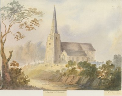 Lichfield - Pyhän Mikaelin kirkko: akvarellimaalaus tekijältä Henry James Noyes