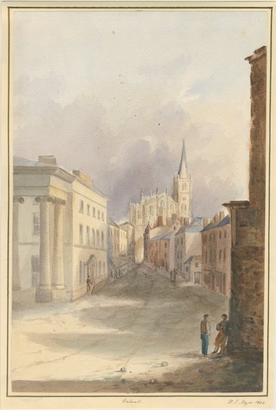 Walsallin kaupunki ja kirkko: akvarellimaalaus, 1844 tekijältä Henry James Noyes