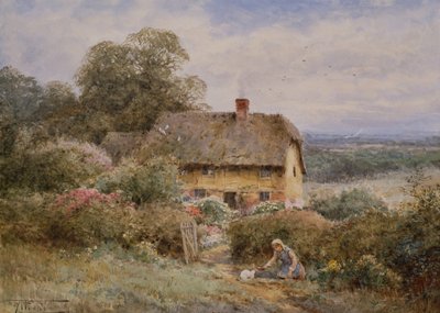 Kuvankaunis mökki, Warwickshire (kynä ja akvarelli) tekijältä Henry John Sylvester Stannard
