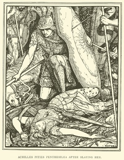 Akhilleus säälii Penthesileaa tapettuaan hänet tekijältä Henry Justice Ford