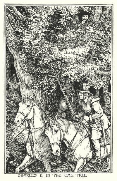 Kaarle II tammipuussa (litho) tekijältä Henry Justice Ford