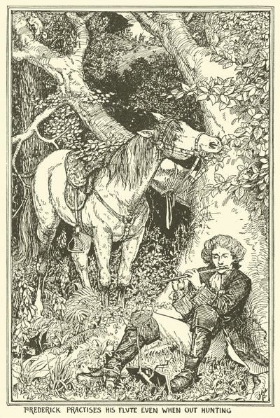 Frederick harjoittelee huilua myös metsällä ollessaan. tekijältä Henry Justice Ford
