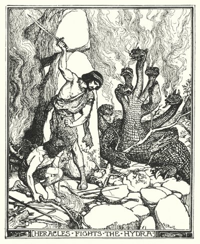 Herakles taistelee Hydraa vastaan (litho) tekijältä Henry Justice Ford