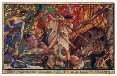 Kuinka Atalanta ja Meleager tappoivat Caledonin villisikoja (värilitho) tekijältä Henry Justice Ford