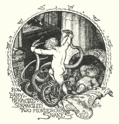 Kuinka Herakles-vauva kuristi kaksi murhaavaa käärmettä (litho) tekijältä Henry Justice Ford