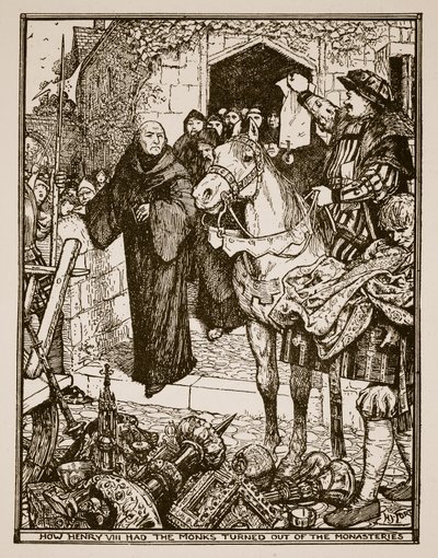 Miten Henrik VIII sai munkit karkaamaan luostareista, esimerkki C.R.L.:n Englannin historiasta. Fletcher ja Rudyard Kipling, 1911 tekijältä Henry Justice Ford