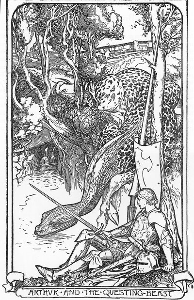 Kuningas Arthur ja etsivä peto HJ Fordin (1860-1940) kuvitus teoksesta "The book of romance" 1902 Yksityinen kokoelma tekijältä Henry Justice Ford