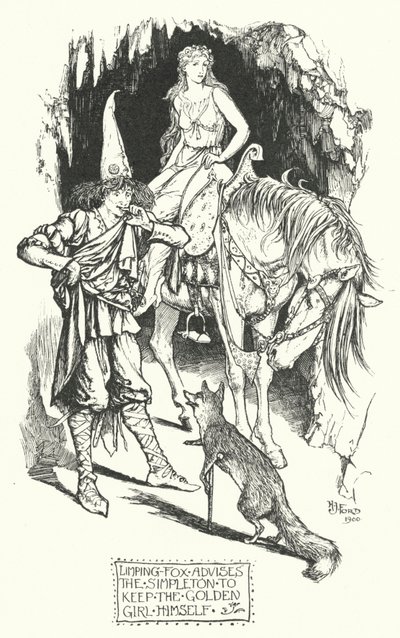Limping-Fox neuvoo Simpletonia pitämään kultaisen tytön itse (kaiverrus) tekijältä Henry Justice Ford