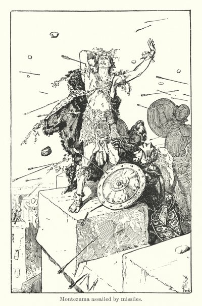 Montezuma hyökkäsi ohjusten kimppuun (kaiverrus) tekijältä Henry Justice Ford