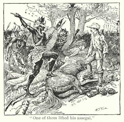 "Yksi heistä nosti hänen assegai" (litho) tekijältä Henry Justice Ford