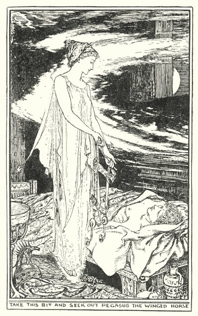 Ota tämä pala ja etsi siivekäs hevonen Pegasus (litho) tekijältä Henry Justice Ford