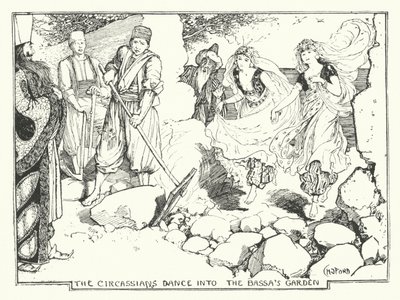 Tšerkessilaiset tanssivat Bassan puutarhaan (kaiverrus) tekijältä Henry Justice Ford