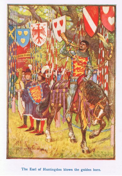 Earl of Huntingdon puhaltaa kultaista torvea tekijältä Henry Justice Ford