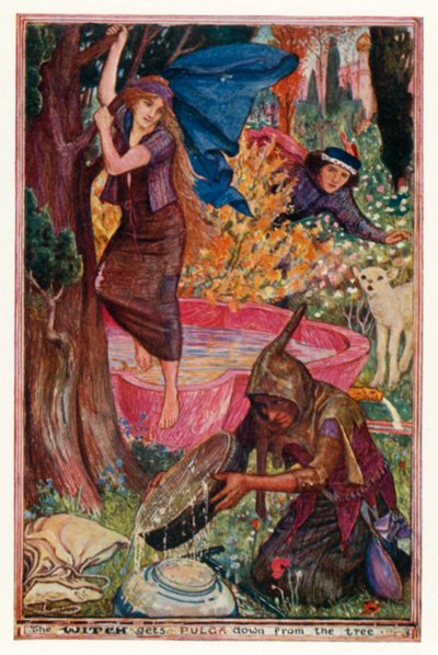 Noita saa Pulgan alas puusta (väri litho) tekijältä Henry Justice Ford