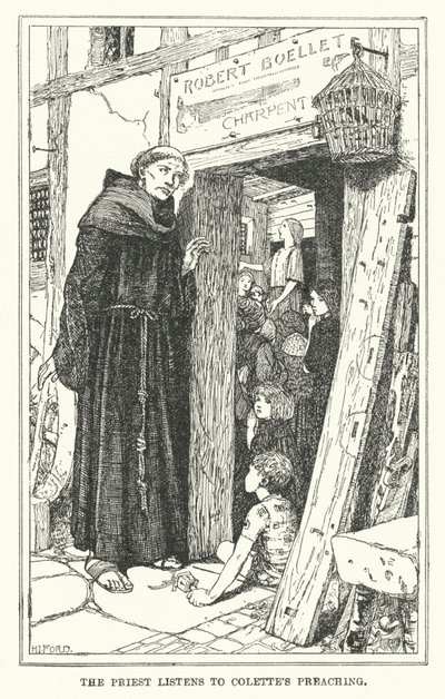 Pappi kuuntelee Coletten saarnaa (litho) tekijältä Henry Justice Ford