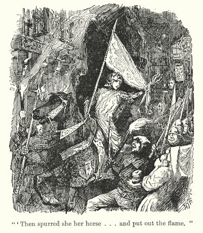 "Sitten hän kannusti hevostaan. Ja sammutti liekin." (litografia) tekijältä Henry Justice Ford