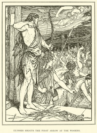 Odysseus ampuu ensimmäisen nuolen Wooersiin tekijältä Henry Justice Ford