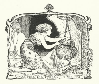 Zinebi laittaa turbaanin kattilaan (kaiverrus) tekijältä Henry Justice Ford