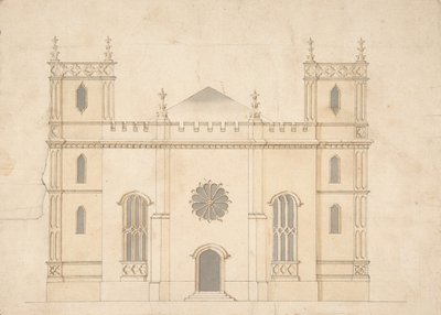 Goottilaisen herätyskirkon julkisivu, 1745-76. tekijältä Henry Keene.