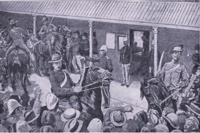 Siirtomaavahvistukset Etelä-Afrikkaan: After Pretoria: The Guerilla War (Pretorian jälkeen: sissisota), julkaissut Harmsworth Bros Limited, 1901. tekijältä Henry Marriott Paget