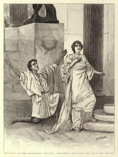 Hypatia Haymarket-teatterissa, Philammon julistamassa rakkauttaan Hypatialle tekijältä Henry Marriott Paget