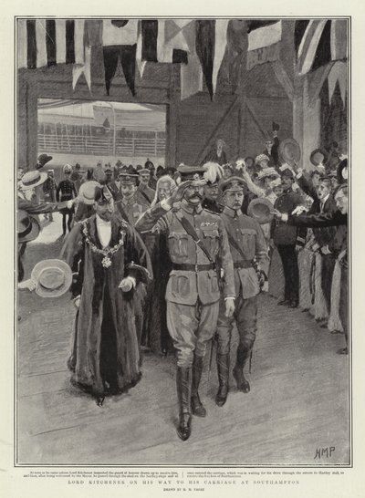 Lord Kitchener matkalla vaunuihinsa Southamptoniin tekijältä Henry Marriott Paget