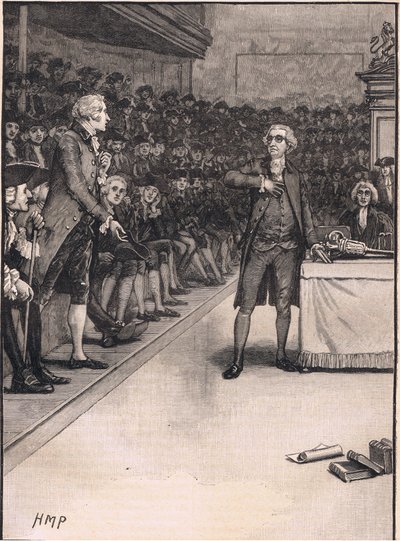 Kohtaus parlamentin alahuoneessa: Burken ja Foxin välinen välirikko AD 1791. tekijältä Henry Marriott Paget