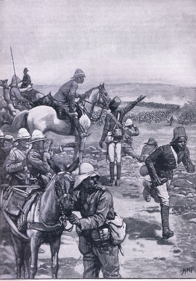 Omdurmanin taistelu: MacDonalds-prikaati torjumassa dervishien hyökkäystä, kuva Cassells History of Englandista, 1900-luku tekijältä Henry Marriott Paget