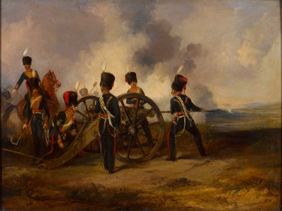 Royal Horse Artillery -tykkimiehistön lastaus, noin 1844 tekijältä Henry Martens