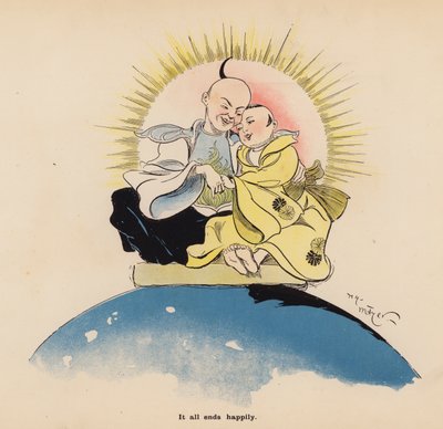 Kuvitus japanilaisen nuken seikkailuihin (värilitografia) tekijältä Henry Mayer
