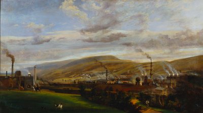 Etelä-Walesin teollisuusmaisema, n. 1825 tekijältä Henry Penry Williams