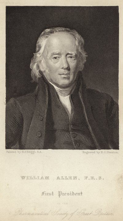 William Allen - Ison-Britannian farmaseuttisen yhdistyksen ensimmäinen presidentti (1770-1843) (kaiverrus). tekijältä Henry Perronet (after) Briggs