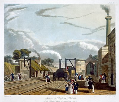 "Taking in Water at Parkside", Liverpool ja Manchester Railway, 1833 tekijältä Henry Pyall