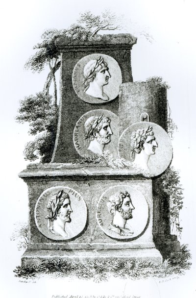 Rooman keisarien muotokuvia Edward Gibbonin teoksesta The History of Decline and Fall of the Roman Empire, Vol 2, 1808 tekijältä Henry R. Cook