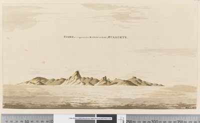 Sivu 25aa Eimeo sellaisena kuin se näkyy Matavai Bayltä, Otahiete, 1768-75 (kynä & muste ja pesu) tekijältä Henry Roberts