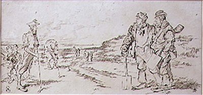 Golfaajien häiritsemät Roadmen, kuvitus Graphic-lehdestä, pubi. noin 1870 (litho) tekijältä Henry Sandercock