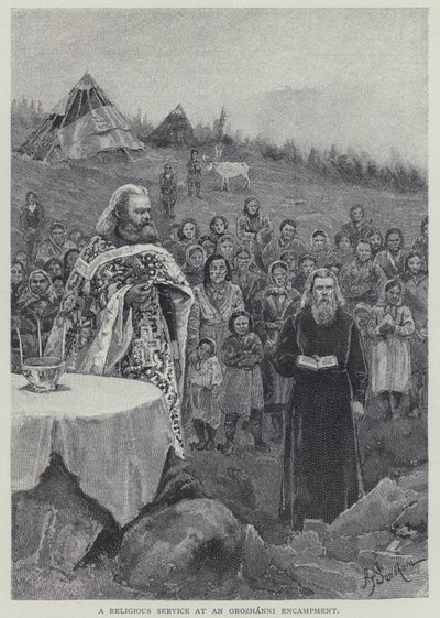 Jumalanpalvelus Orozhanni-leirillä (litho) tekijältä Henry Sandham