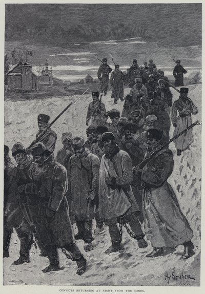 Kara, vangit, jotka palaavat yöllä kaivoksilta (litho) tekijältä Henry Sandham