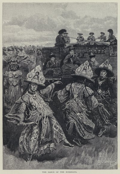 Burkhanien tanssi (litho) tekijältä Henry Sandham
