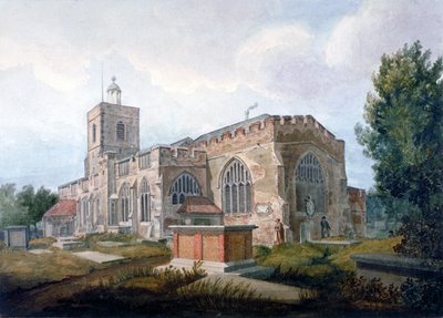 Kaakkoisnäkymä St Dunstanin kirkolle, Stepney, Lontoo, c1820 tekijältä Henry Sass