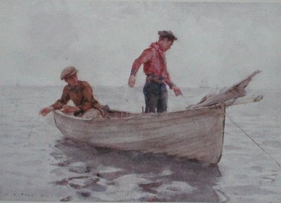 Pojat kalastavat Newlynin edustalla tekijältä Henry Scott Tuke
